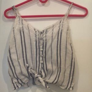 Stripped linen crop top with tie front